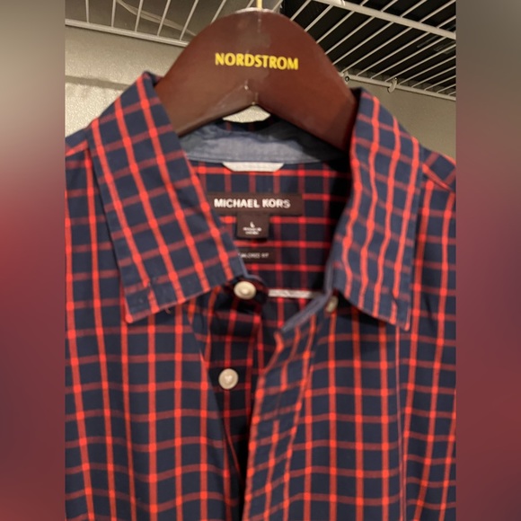 Michael Kora Tailored/Classic-Fit Check Cotton Dress Shirt-Size L - Picture 2 of 5